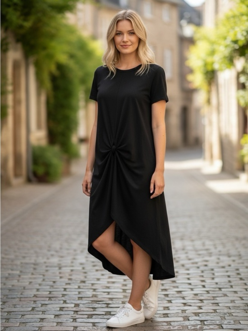 Black Twist-Front High-Low Dress by